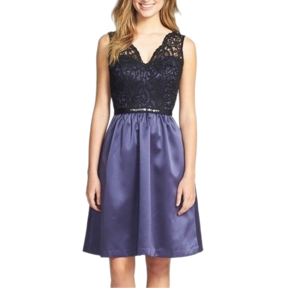 After Six Embellished Lace With Satin Fit & Flare Cocktail Dress Amethyst Size 0